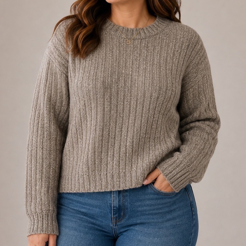 Vintage L.L. Bean Lambswool Sweater L Tall Women's Brown Grandpa Ribbed Wool